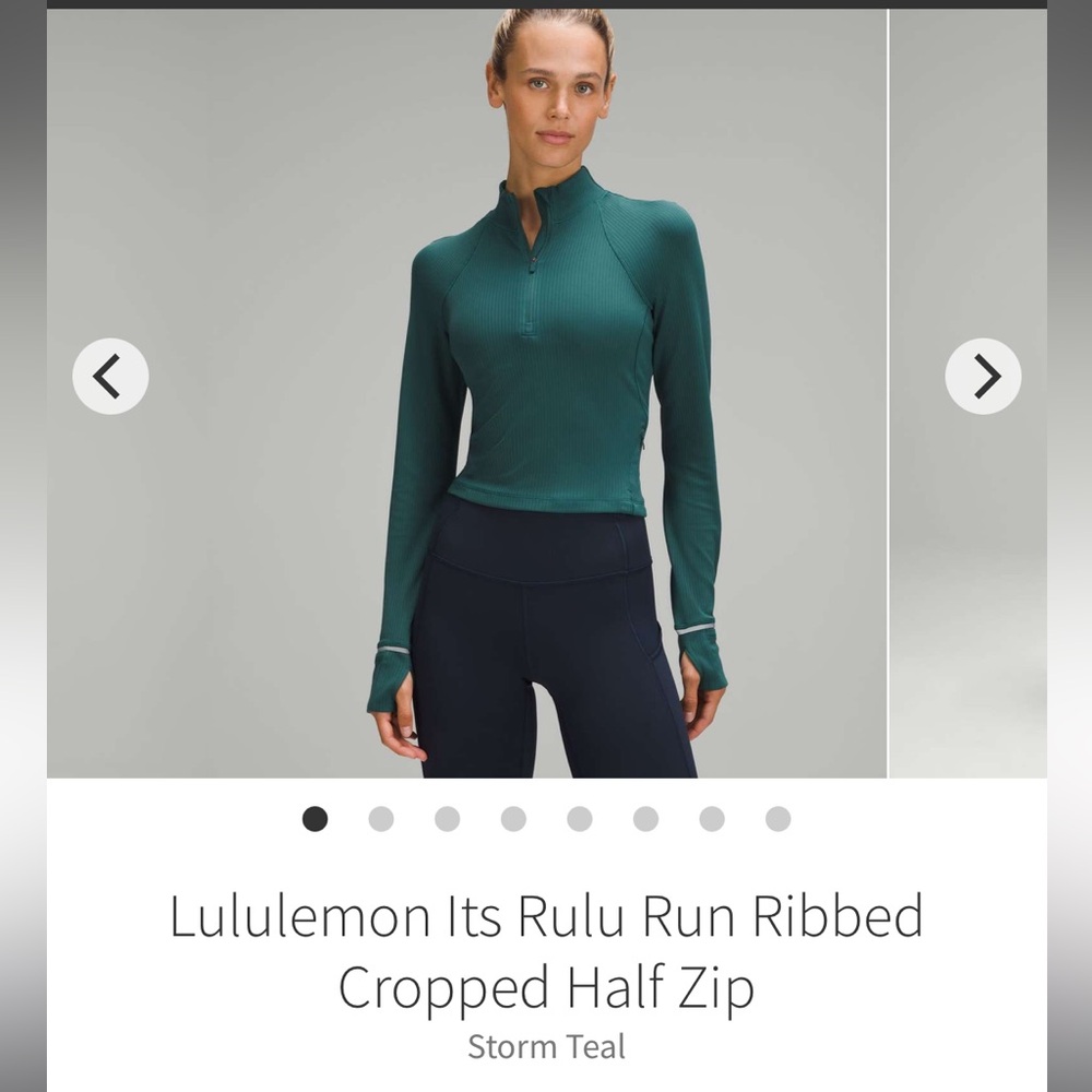 Lululemon Its Rulu Run ribbed cropped 1/2 zip. Size 6 Storm Teal.